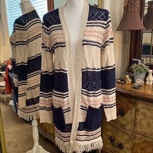 New Directions Cozy Blue and Cream Cardigan